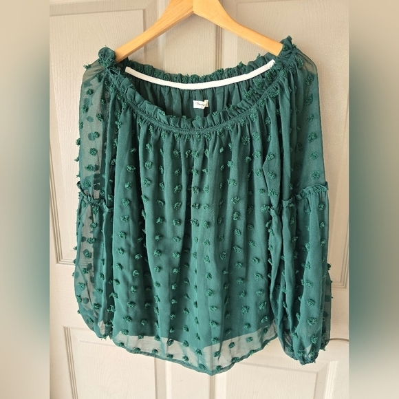 Blooming Jelly Sheer Textured Blouse XL Green Women Lined Flare Sleeves Y2k - Picture 2 of 15